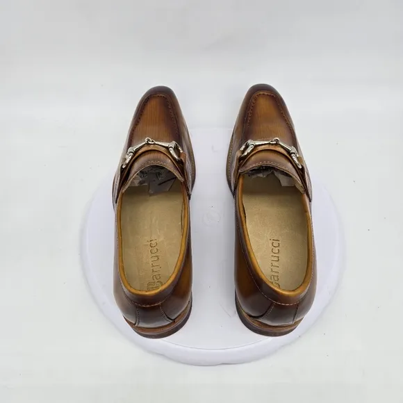 Carrucci Shoes Men 8.5 Burnished Cognac Calfskin Slip-On Loafers