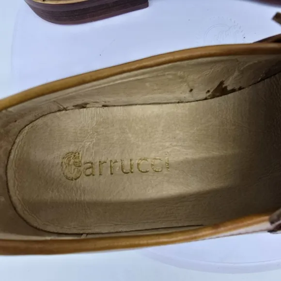Carrucci Shoes Men 8.5 Burnished Cognac Calfskin Slip-On Loafers