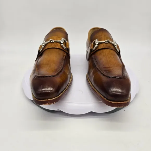 Carrucci Shoes Men 8.5 Burnished Cognac Calfskin Slip-On Loafers