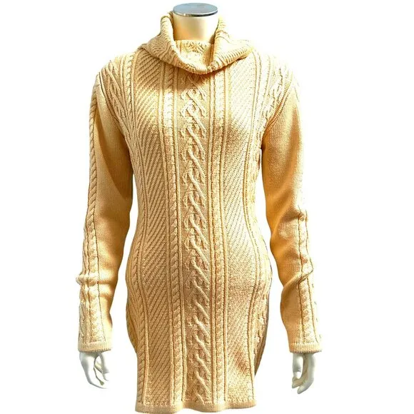 CCC Cowl Polo Neck Slim Tunic Sweater Fitted Ribbed Knit Pattern Trendy Size Med