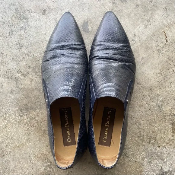 CESARE PACIOTTI LUXURIOUS BLACK OSTRICH OXFORDS ITALIAN DESIGNER SHOES