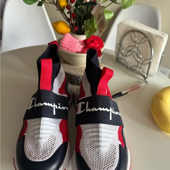 Champion Red and Black Slip-On Sneakers with Chunky Sole