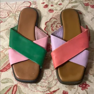 Charlotte Stone Criss Cross 4 Different Colored Strap Design Sandals