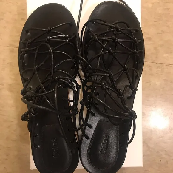 Chloé Black Knotted Wedge Sandals