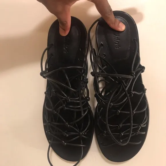 Chloé Black Knotted Wedge Sandals