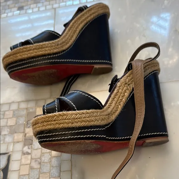 Christian Louboutin Black and Brown Leather Sandals with Woven Straps
