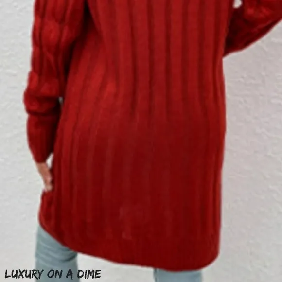Chunky Cable-Knit Classic Button Front Long Cardigan Patch Pockets Grannycore