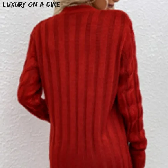 Chunky Cable-Knit Classic Button Front Long Cardigan Patch Pockets Grannycore