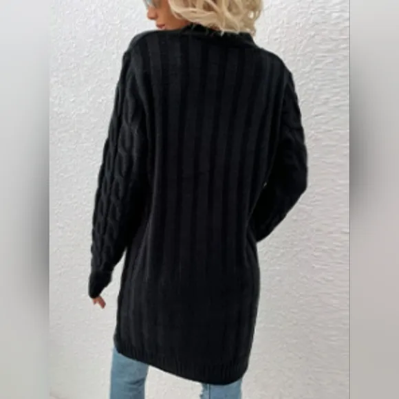 Chunky Cable-Knit Classic Button Front Oversized Long Pocket Cardigan Sweater