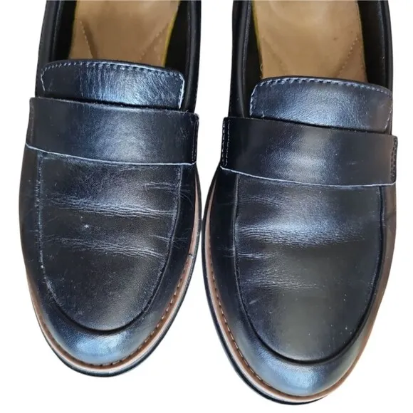 Clarks Sharon Gracie Slip-On Chunky Wedge Loafers Shoes Faux Leather Black Sz 9
