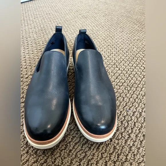 Clarks Teadale Genna navy platform chunky preppy leather loafer sz 8 comfy