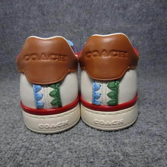 Coach Lowline Low Top Sneaker White With Rainbow Crochet Pride Shoes Mens 9.5 D