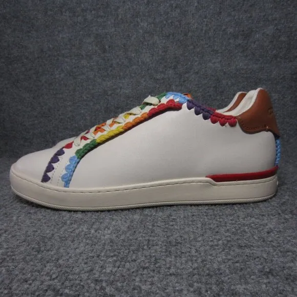 Coach Lowline Low Top Sneaker White With Rainbow Crochet Pride Shoes Mens 9.5 D