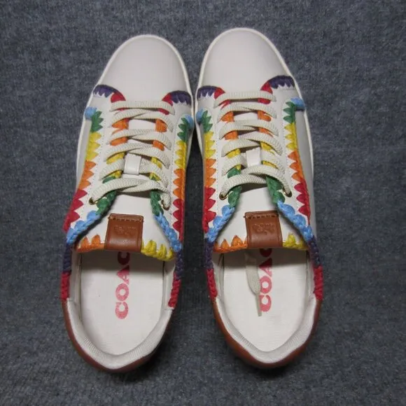 Coach Lowline Low Top Sneaker White With Rainbow Crochet Pride Shoes Mens 9.5 D