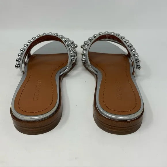 Coach NWT Isa Studded Leather Slide Silver Sandal Size 5