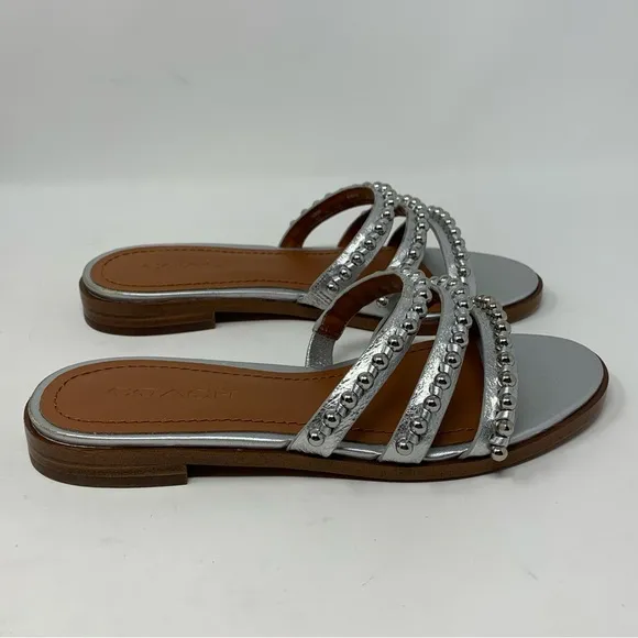 Coach NWT Isa Studded Leather Slide Silver Sandal Size 5