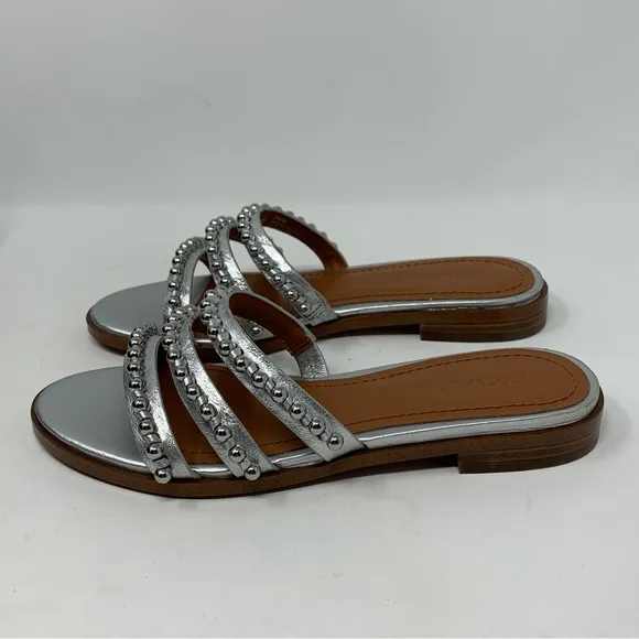 Coach NWT Isa Studded Leather Slide Silver Sandal Size 5