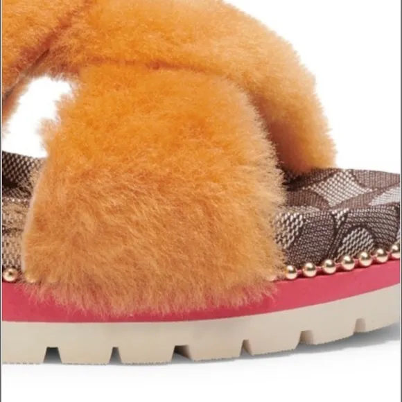 Coach Size 6 Butterscotch Tally Shearling Sandals NWT &amp; box
