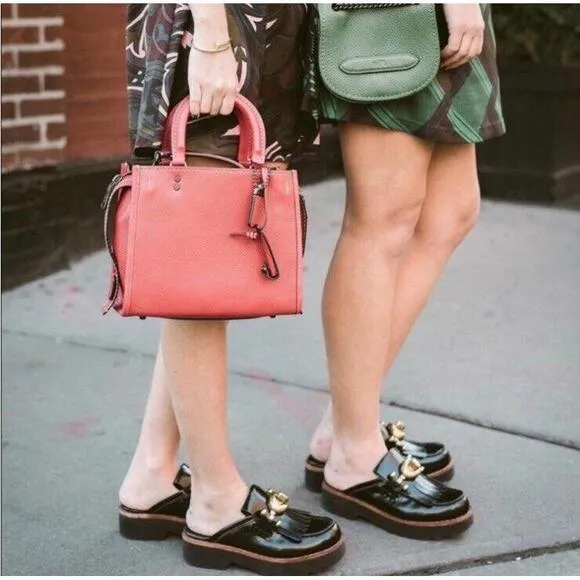 COACH Turnlock Creeper Slides Mules Mule Lug sole Chunky Shoes Black Turn Lock 5