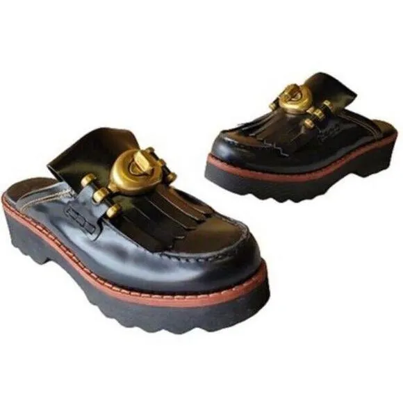 COACH Turnlock Creeper Slides Mules Mule Lug sole Chunky Shoes Black Turn Lock 5