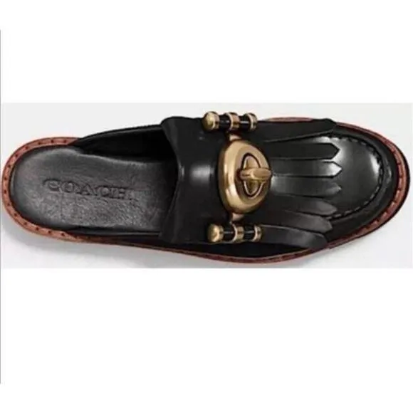 COACH Turnlock Creeper Slides Mules Mule Lug sole Chunky Shoes Black Turn Lock 5