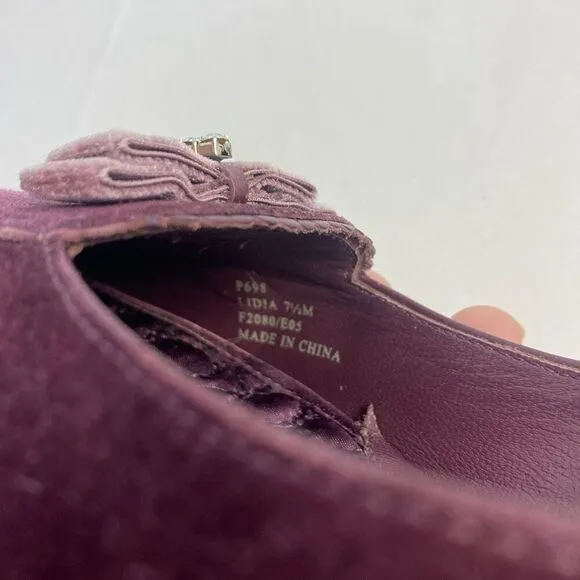 Coach Wine Suede Lidia Loafer Shoes Women’s Size 7.5 Flats Designer Velvet Bow