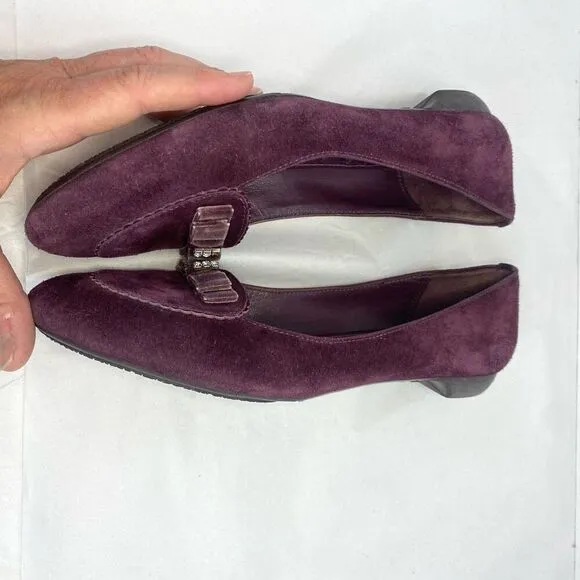 Coach Wine Suede Lidia Loafer Shoes Women’s Size 7.5 Flats Designer Velvet Bow