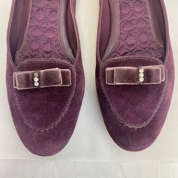Coach Wine Suede Lidia Loafer Shoes Women’s Size 7.5 Flats Designer Velvet Bow