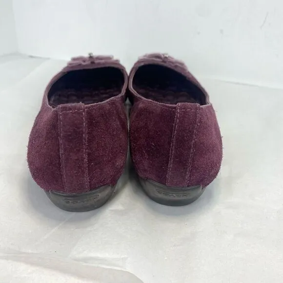Coach Wine Suede Lidia Loafer Shoes Women’s Size 7.5 Flats Designer Velvet Bow