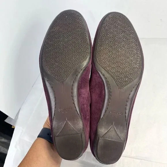 Coach Wine Suede Lidia Loafer Shoes Women’s Size 7.5 Flats Designer Velvet Bow