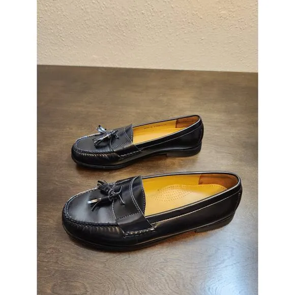 Cole Haan Men's Black Pinch Tassel Moc Toe Leather Slip On Loafer Shoes Size 10