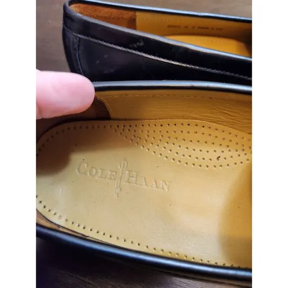 Cole Haan Men's Black Pinch Tassel Moc Toe Leather Slip On Loafer Shoes Size 10