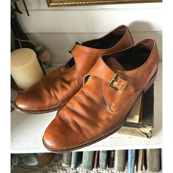 COLE HAAN Williams C10242 Tan Leather Single Monk Strap Mens Dress Shoes