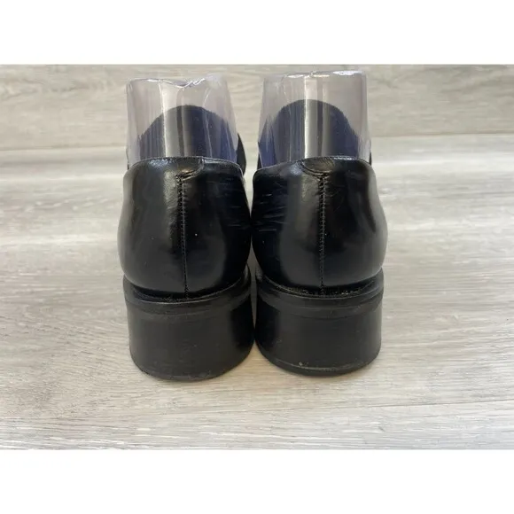 Cole Haan Women's US 7.5AA Black Leather Slip-On Round Toe Heeled Loafer Shoes