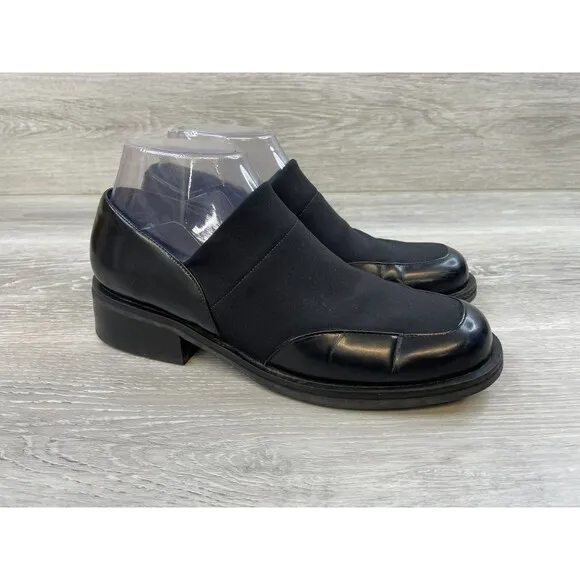Cole Haan Women's US 7.5AA Black Leather Slip-On Round Toe Heeled Loafer Shoes