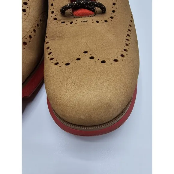 Cole Haan Zero Grand Suede Shoes Winged Top Oxford Mens 11 Tan &amp; Red C33628