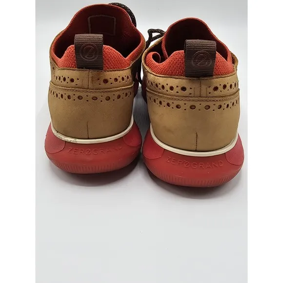 Cole Haan Zero Grand Suede Shoes Winged Top Oxford Mens 11 Tan &amp; Red C33628