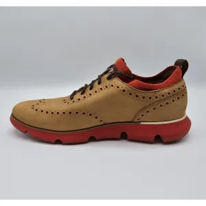 Cole Haan Zero Grand Suede Shoes Winged Top Oxford Mens 11 Tan &amp; Red C33628