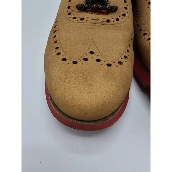 Cole Haan Zero Grand Suede Shoes Winged Top Oxford Mens 11 Tan &amp; Red C33628