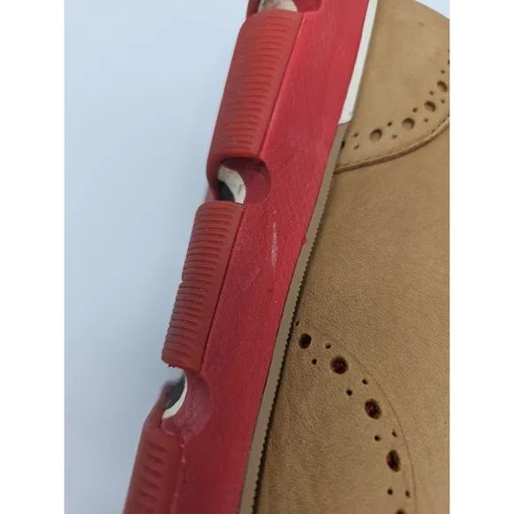 Cole Haan Zero Grand Suede Shoes Winged Top Oxford Mens 11 Tan &amp; Red C33628