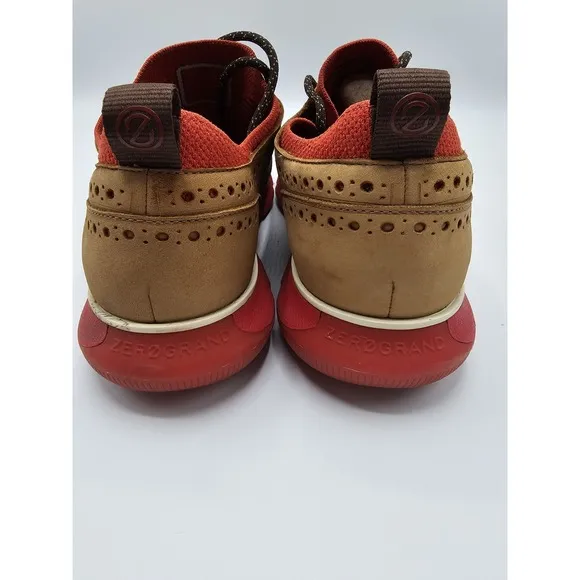 Cole Haan Zero Grand Suede Shoes Winged Top Oxford Mens 11 Tan &amp; Red C33628