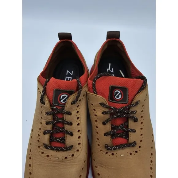 Cole Haan Zero Grand Suede Shoes Winged Top Oxford Mens 11 Tan &amp; Red C33628