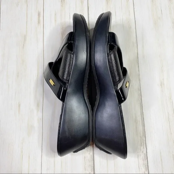 Cole Hann Black Margate Slide II Patent Leather Sandals