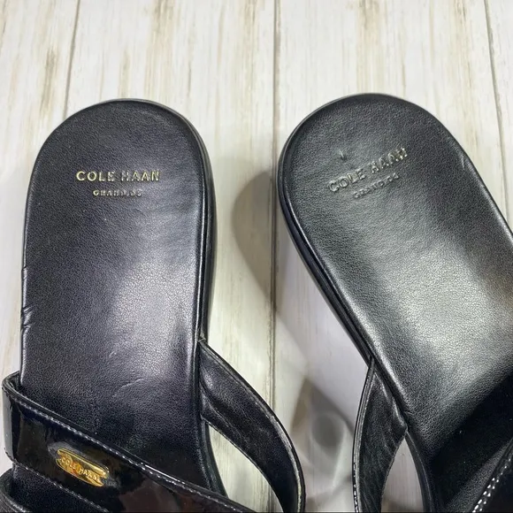 Cole Hann Black Margate Slide II Patent Leather Sandals