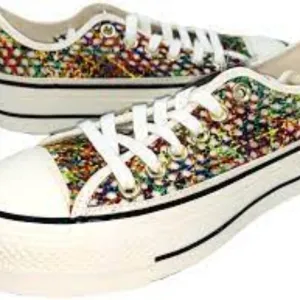 Converse Chuck Taylor All Star Handmade Crochet Platform Woman Shoes Size 9
