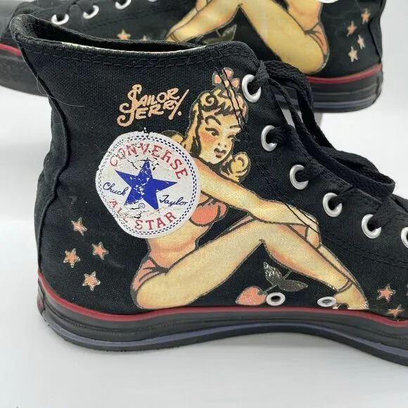 Converse Chuck Taylor Pin Up Girl Panther Hi Top Sneakers Mens 12 All Black
