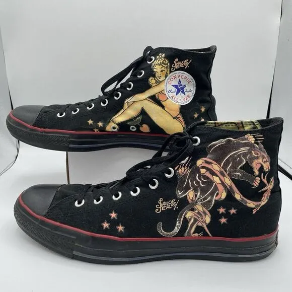Converse Chuck Taylor Pin Up Girl Panther Hi Top Sneakers Mens 12 All Black