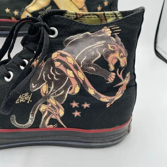 Converse Chuck Taylor Pin Up Girl Panther Hi Top Sneakers Mens 12 All Black