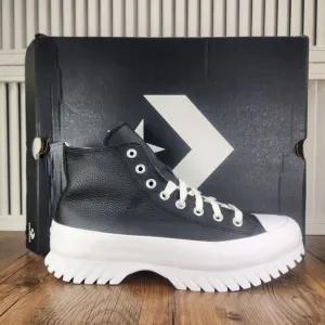 Converse CTAS Lugged 2.0 Hi Mens Sz 9 Black White Leather Chunky Sneakers Shoes