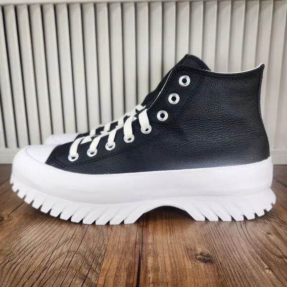 Converse CTAS Lugged 2.0 Hi Mens Sz 9 Black White Leather Chunky Sneakers Shoes